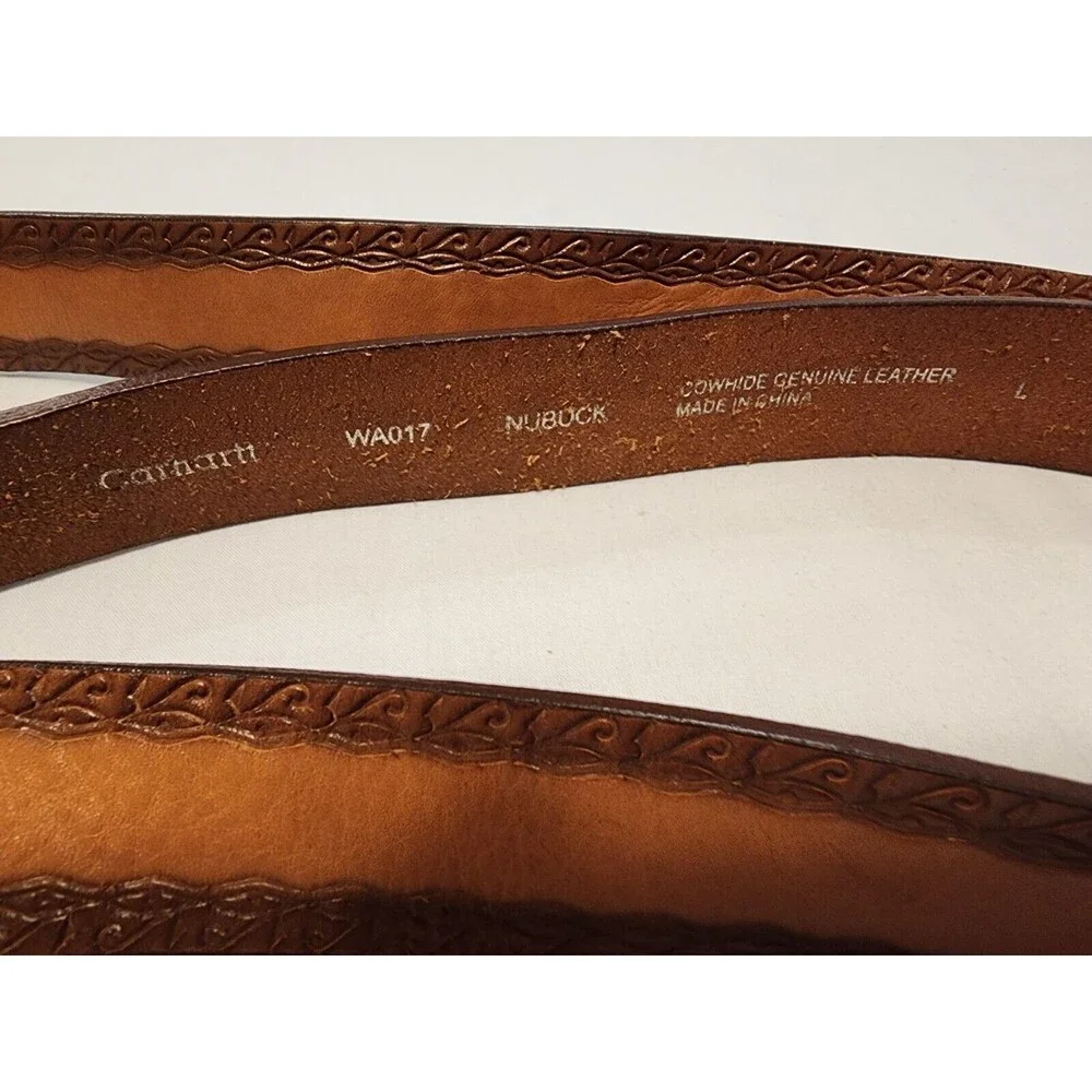 Carhartt Mens Sz Large Nebuck Leather Belt Embossed Western Southwest Country